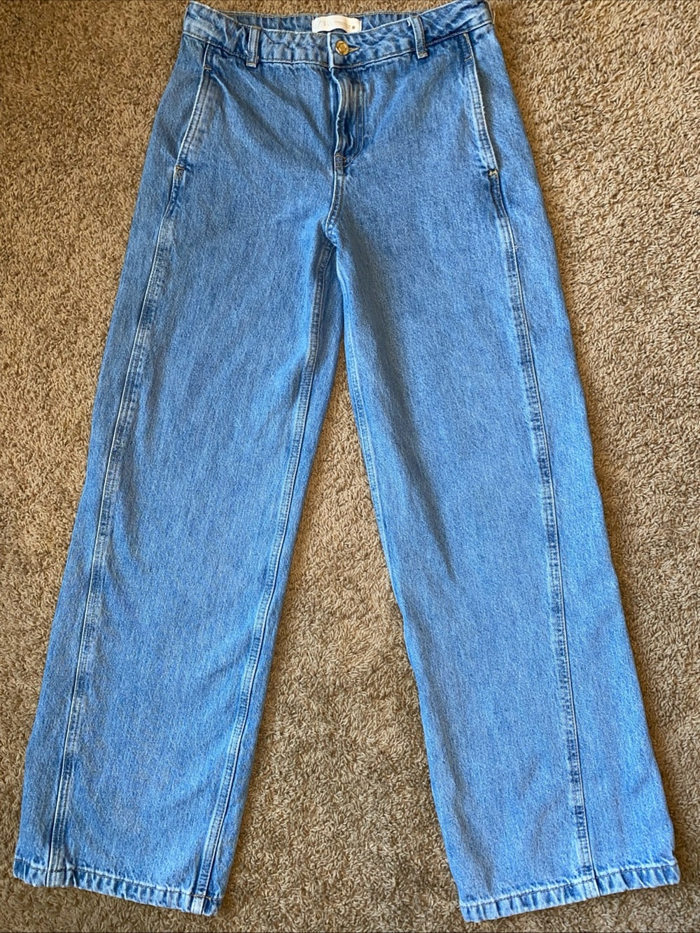 ZARA High Rise Wide Leg Jeans Light Wash Denim Women's Sz 4 US 36 EU Retro